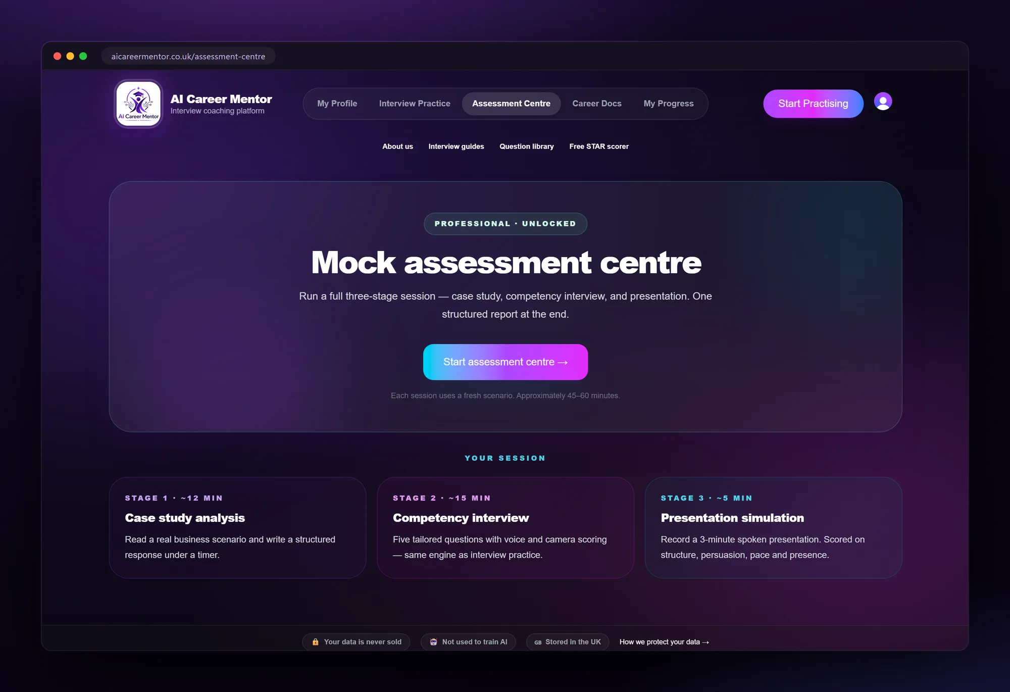 AI assessment centre — case study, competency interview and presentation stages